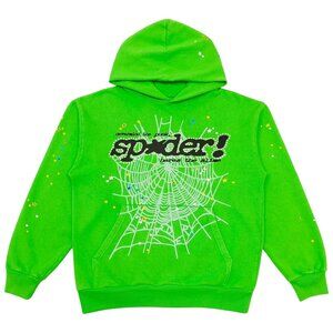 Sp5der P*NK V2 Rhinestone Hoodie Sweatshirt Bright Green | Spider Worldwide